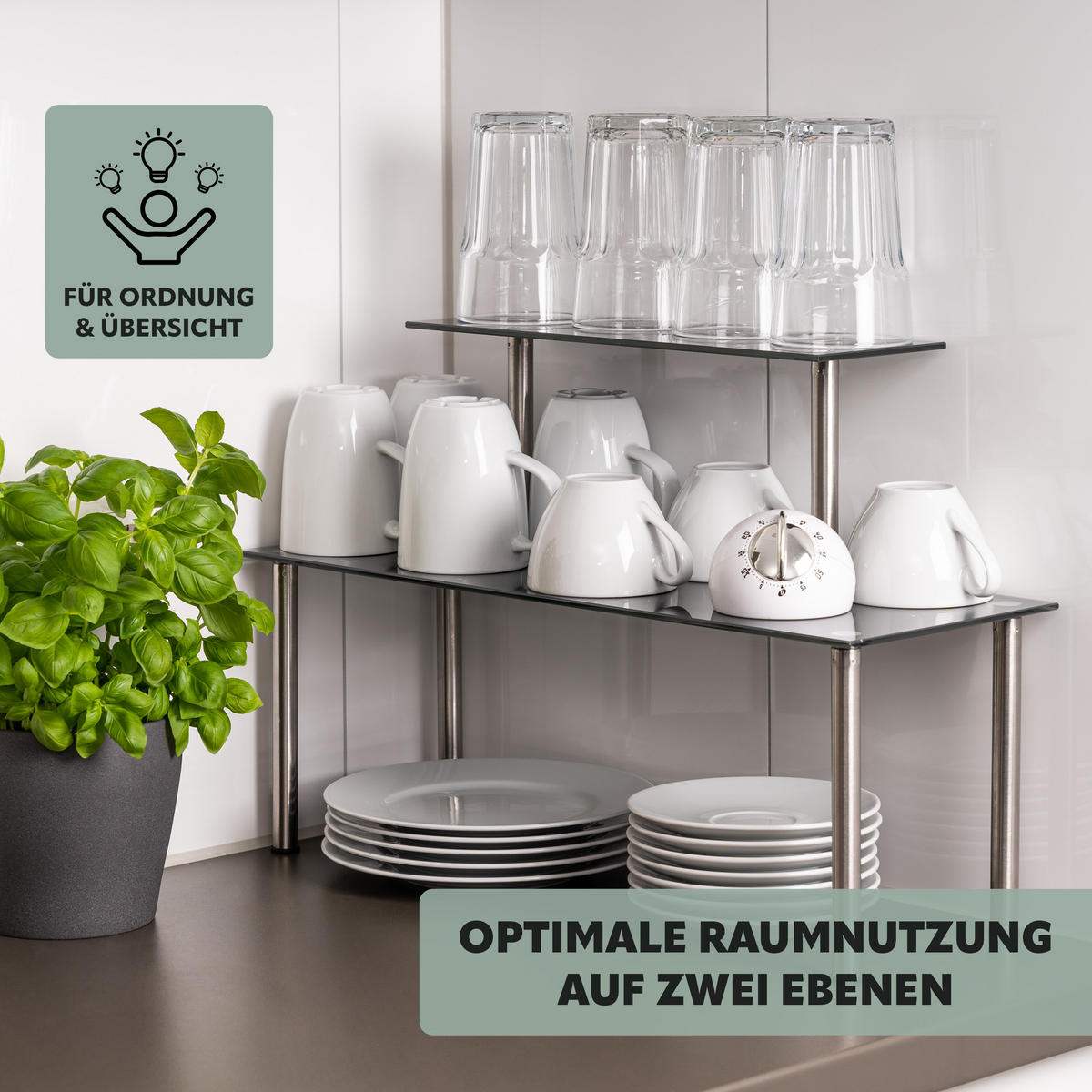GLAS-REGAL, grau, Edelstahl, Kunststoff - Grau, Glas (52/35/19cm) - bremermann