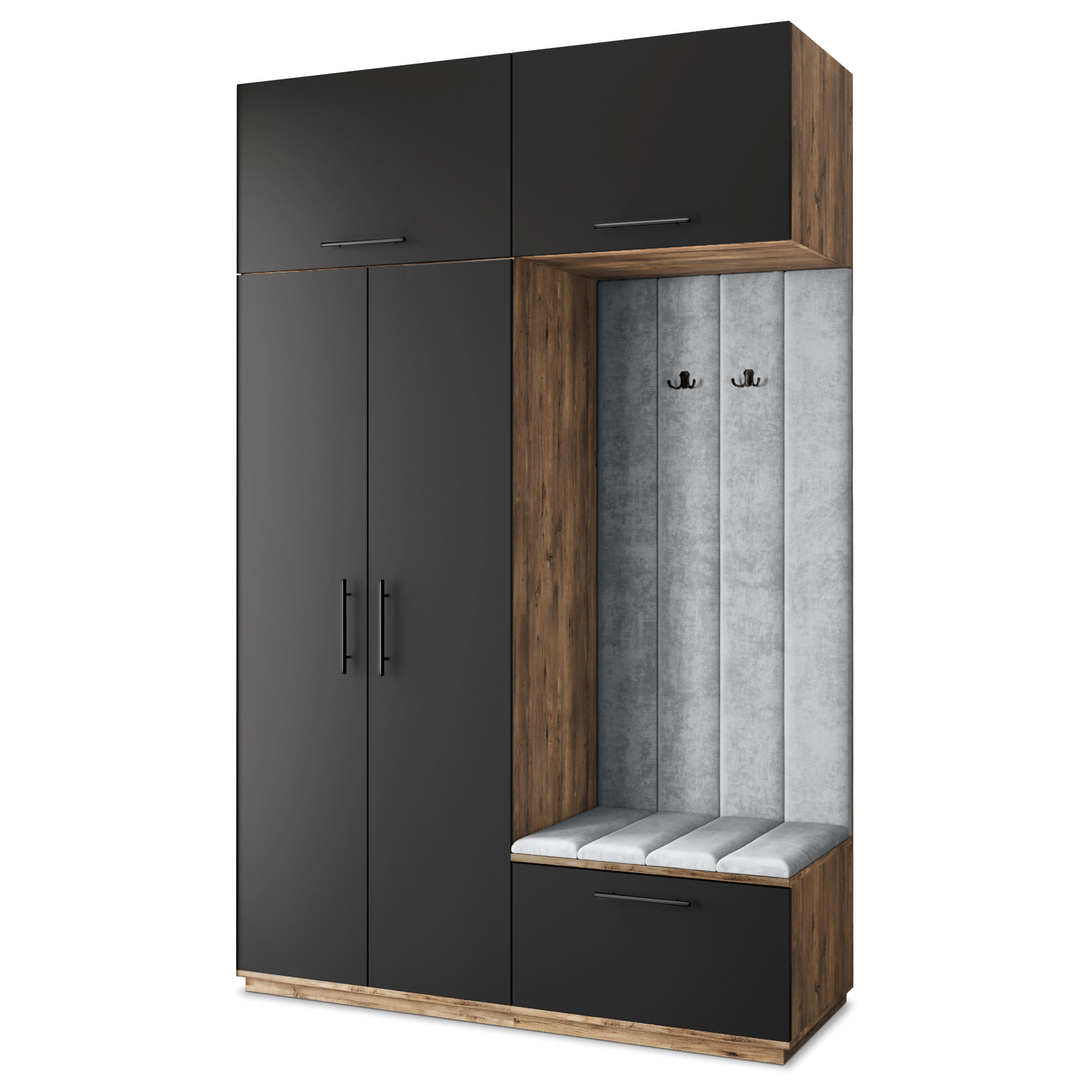 Masseno Garderobenschrank Eiche, Schwarz, Hellgrau 150x240x60 cm