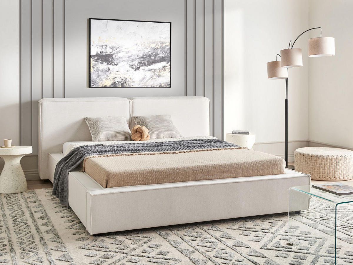 POLSTERBETT mit Lattenrost 160x200 cm Weiß Linards - Creme, Textil (160/200cm) - Beliani