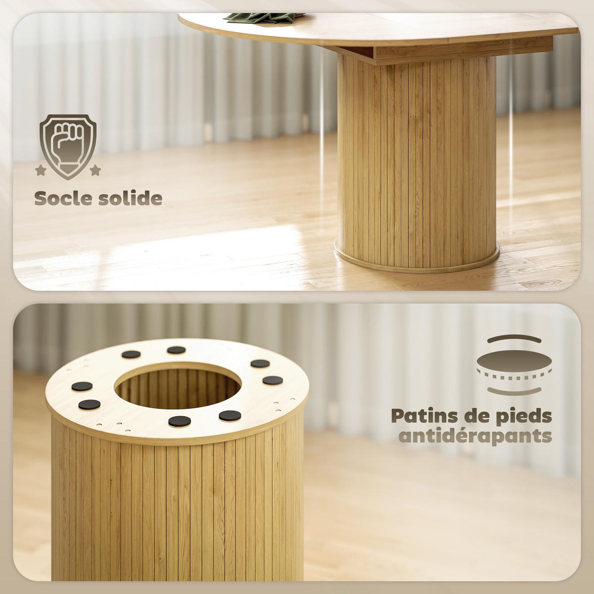 AUSZIEHTISCH Holzoptik Natur Säulenfuß 150/110/75 cm - Naturfarben, Holz (110/150/75cm) - PANGIVO