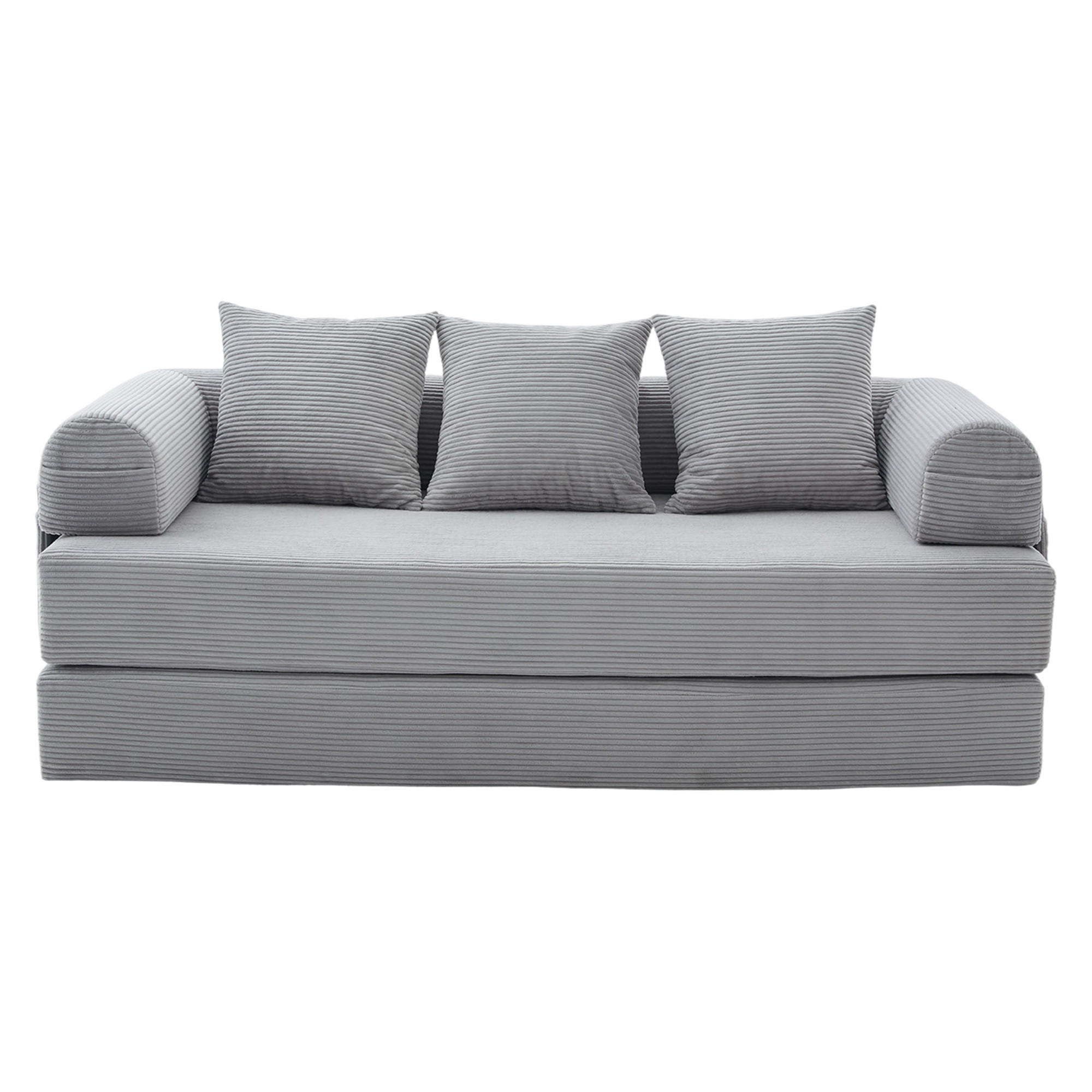 SCHLAFSOFA 200/94/67 cm Hellgrau mit Seitentaschen plus und 3 Kissen - Hellgrau, Textil (200/67/94cm) - Oxeza