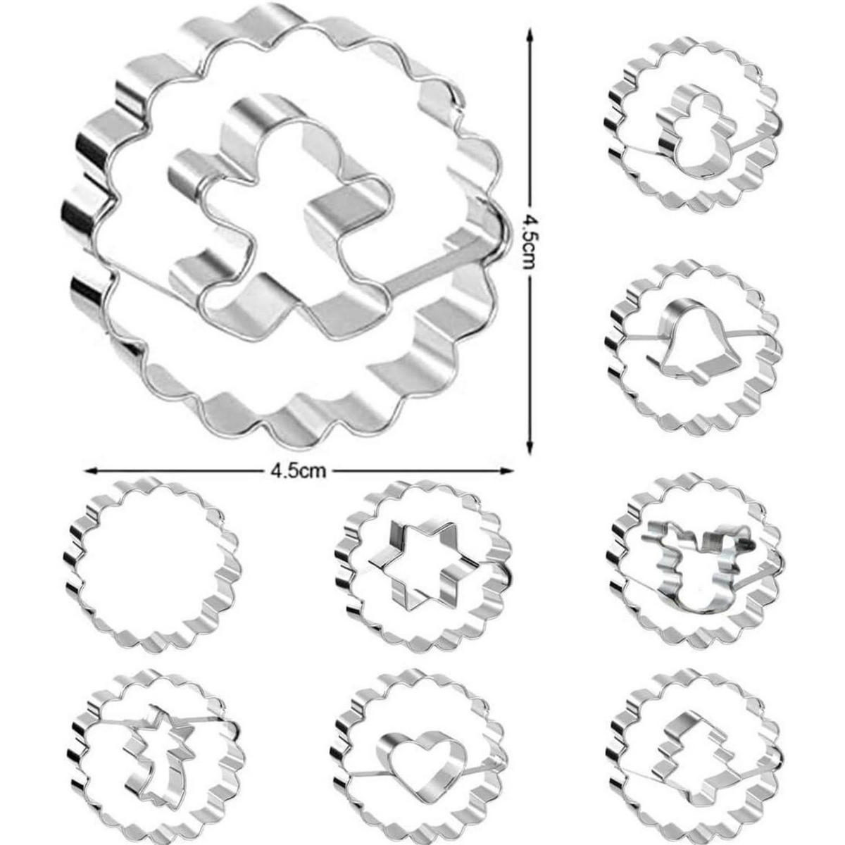 AUSSTECHER Set 9 Stück Linzer Plätzchen Edelstahl - Silberfarben, Metall (4.5/2/4.5cm)