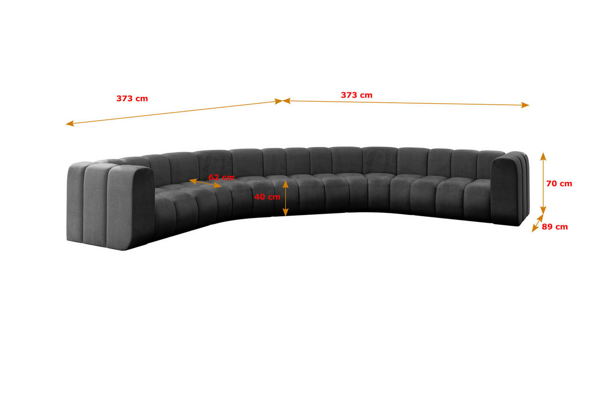 WOHNLANDSCHAFT modulares Sofa Lazro-U1 - 373x373x70 cm Schwarz - Schwarz, Holzwerkstoff/Textil (373/70/373cm) - ALTDECOR