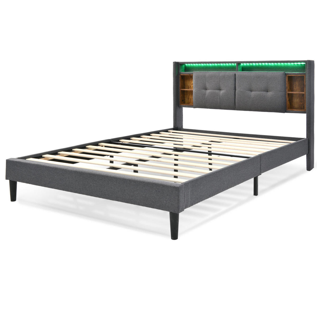 POLSTERBETT 140/200 cm mit LED, USB und Stauraum-Kopfteil in Grau - Grau, Holz (140/200cm) - BEAOK