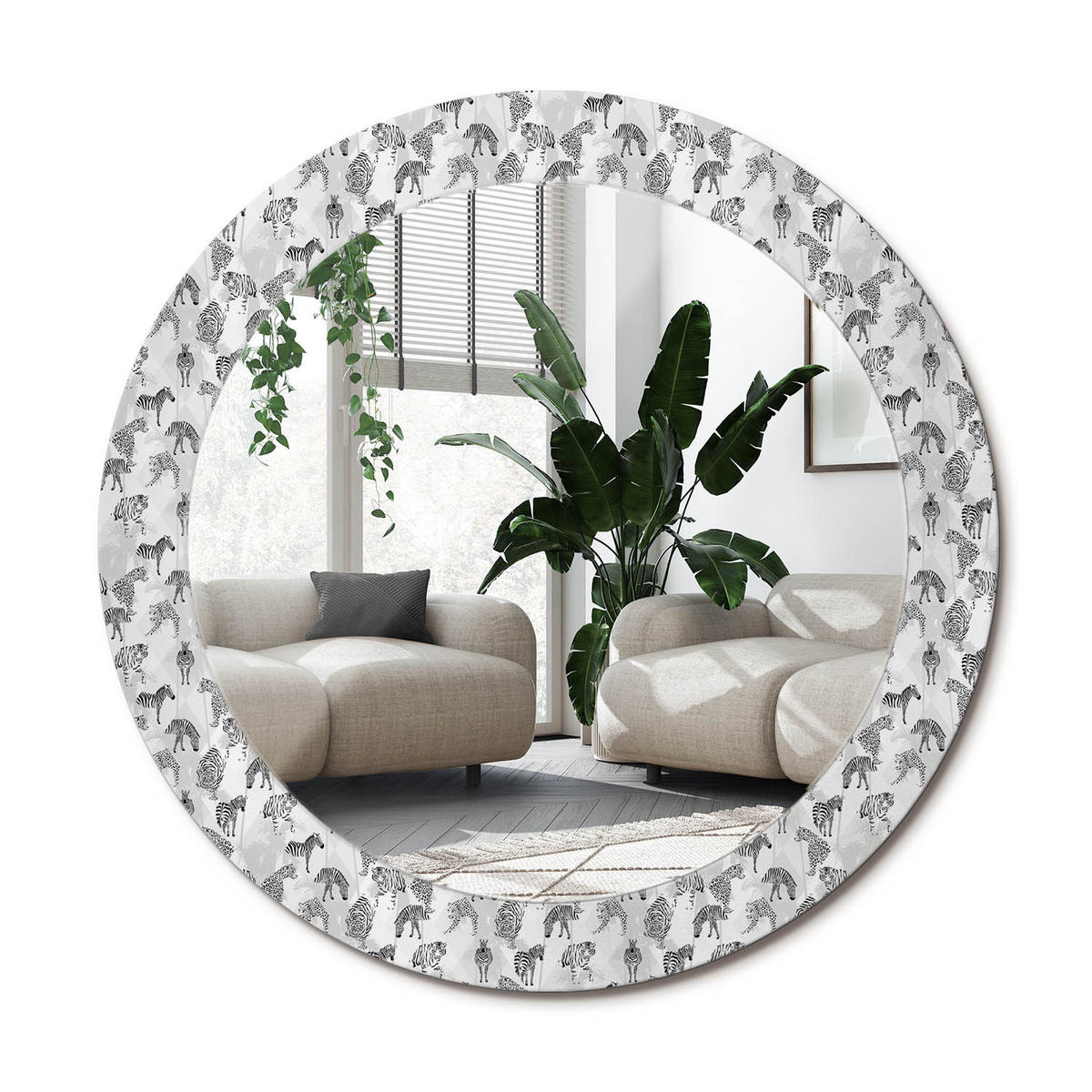 SPIEGEL Rund Ø 70 cm mit Aufdruck - Schwarz, Glas (70/70/0.4cm) - Wallfluent