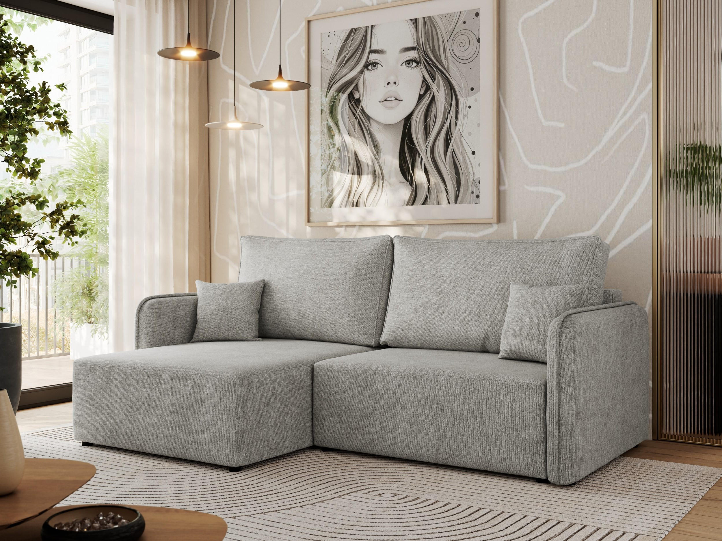 ECKSCHLAFSOFA MESTO L Hellgrau Struktur - links - Hellgrau/Schwarz, Kunststoff/Textil (227/147cm) - MKS