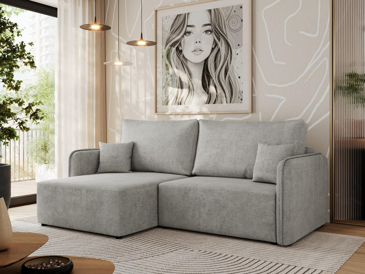 ECKSCHLAFSOFA MESTO L Hellgrau Struktur - links - Hellgrau/Schwarz, Kunststoff/Textil (227/147cm) - MKS