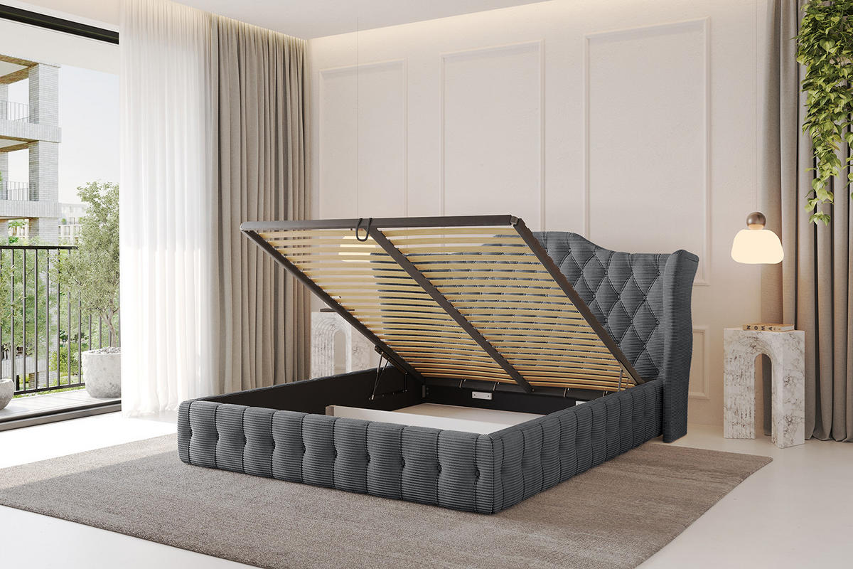 POLSTERBETT mit Bettkasten und Lattenrost, Bett mit Matratze H3/H4 - MODY 120x200 Dunkelgrau - Anthrazit, Holzwerkstoff/Textil (120/200cm) - ALTDECOR