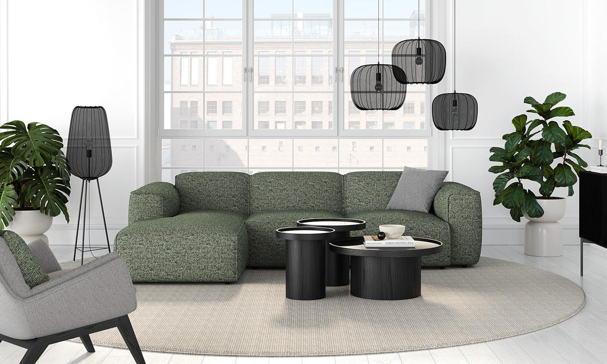 3-SITZER ECKSOFA mit Longchair - Schwarz/Grün, Kunststoff/Textil (284/173cm) - home24