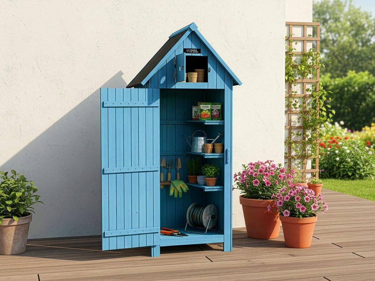 GARTENSCHRANK - GARTENTRUHE cabanon Blau - Blau, Holz (54/179/77cm) - Habitat Garten