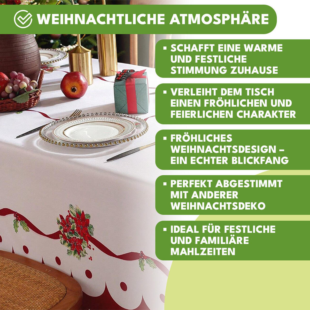 TISCHDECKE Weihnachts 140x140 - Rot/Weiß, Textil (140/140cm) - KRUMAD