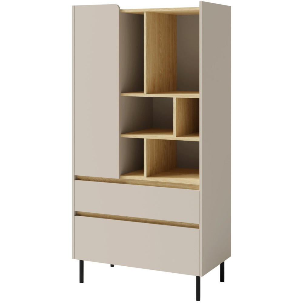 BÜCHERREGAL Lico mit 2 Schubalden und 1 Tür, Sandbeige - Beige/Schwarz, Holzwerkstoff (80/165/40cm) - Beautysofa