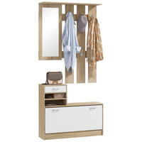 GARDEROBENSET Weiß 3-teilig mit Spiegel und Schuhschrank - Weiß, Holzwerkstoff (90/91/10cm) - PANGIVO