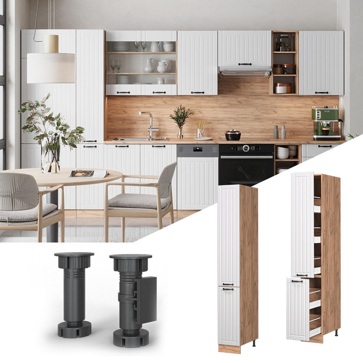 APOTHEKERSCHRANK Fame-Line Weiß Landhaus 30 cm - Honigeiche/Weiß, Holzwerkstoff (30/206.8/58cm) - Vicco