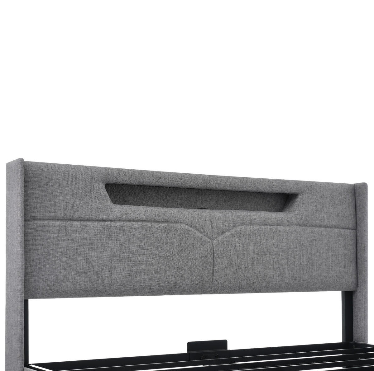 POLSTERBETT aus Leinen 140x200 cm in Grau mit LED & USB/Type-C - Grau, Textil (140/200cm) - Modfu
