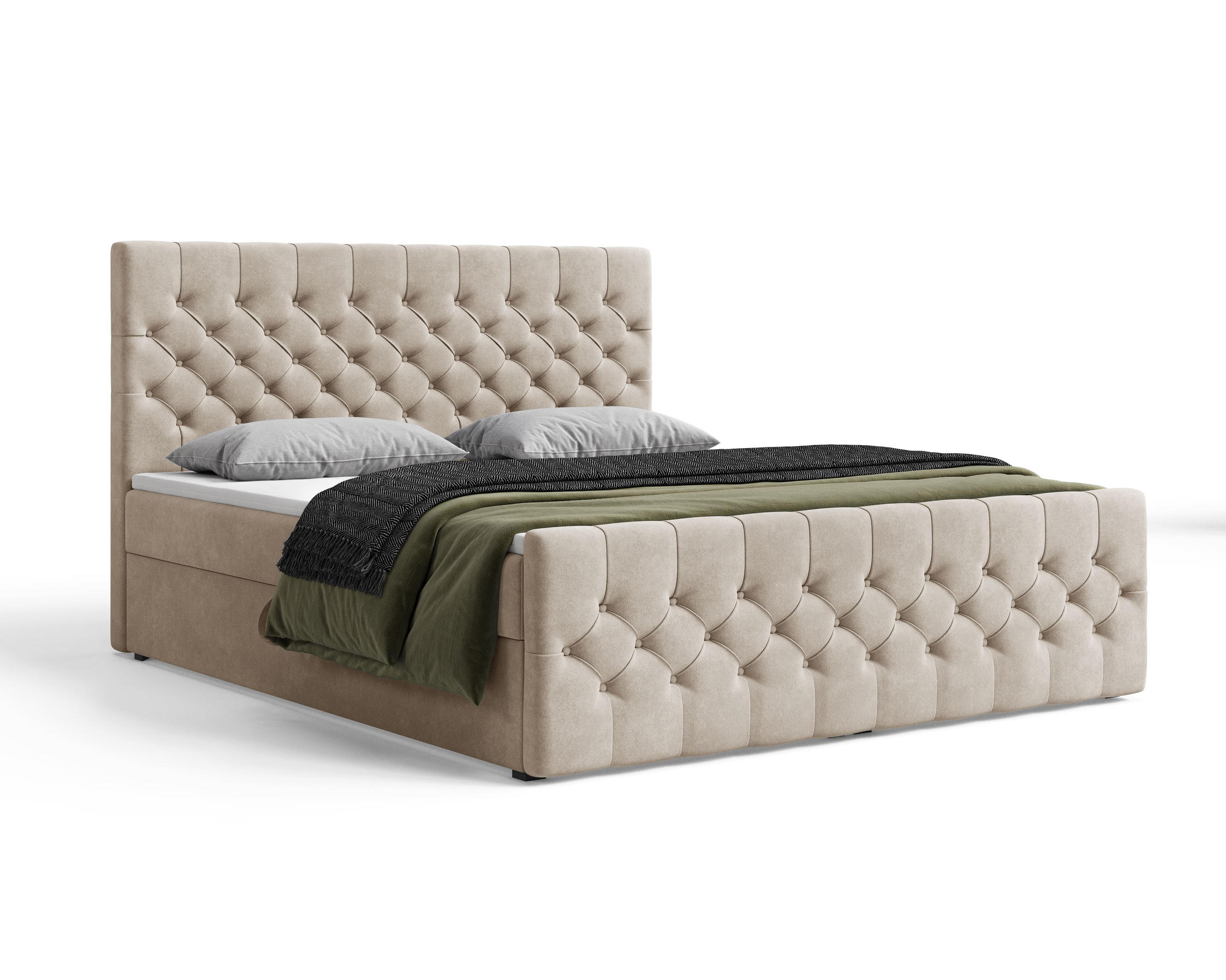 BOXBETT 12 160 x 200 cm - Manila - Modernes Polsterbett mit Bettkasten inkl. PU-Schaum-Topper und Federmechanismus - Beige, Holz (140/200cm) - ROYAL24_MARKT