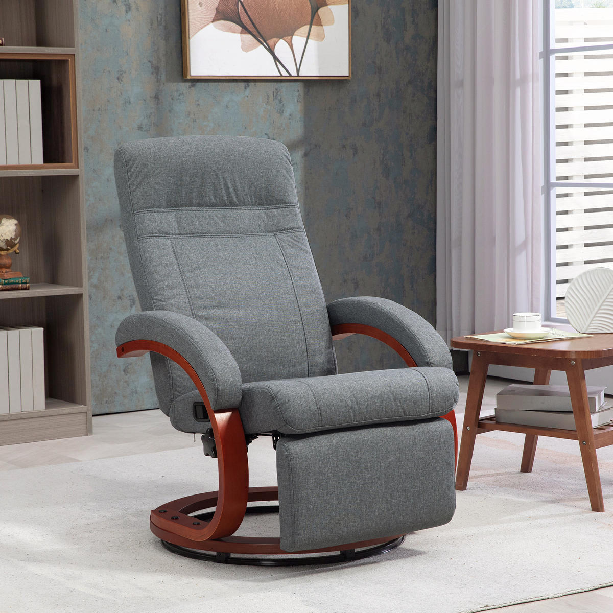RELAXSESSEL Drehbarer Fernsehsessel mit Liegefunktion, Liegesessel, Stoff, Grau - Grau, Textil (68/100/86cm) - HOMCOM