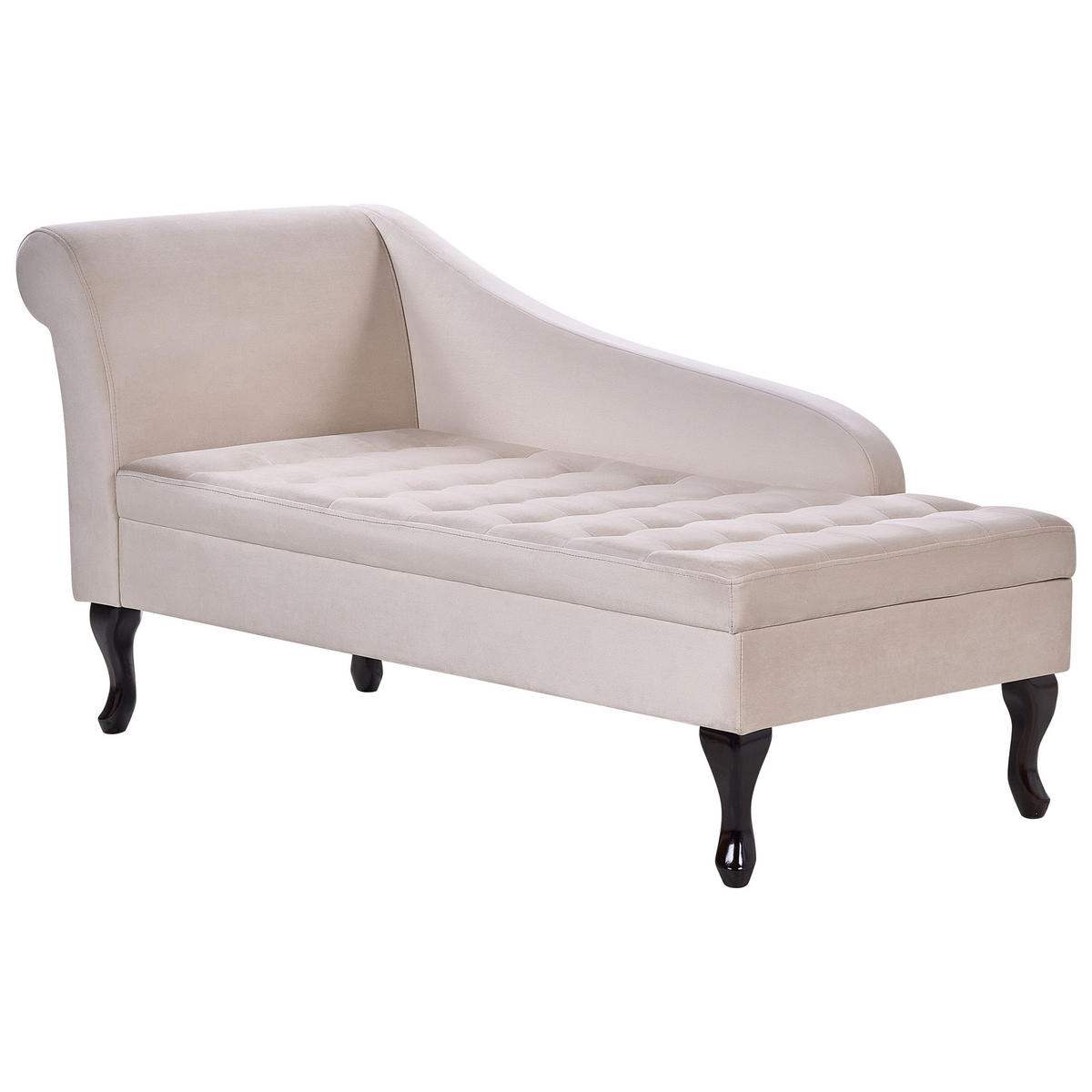CHAISELONGUE Samtstoff hellbeige mit Bettkasten linksseitig Pessac - Beige/Schwarz, Textil (145/71/62cm) - Beliani