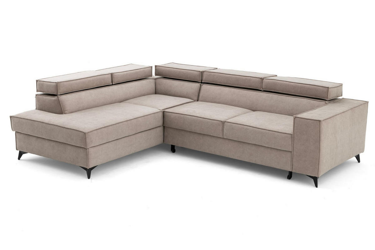ECKSOFA PURE L Links mit Schlaffunktion 127x199 Velours Creme - Creme/Schwarz, Holz/Textil (281/204cm) - Muffo