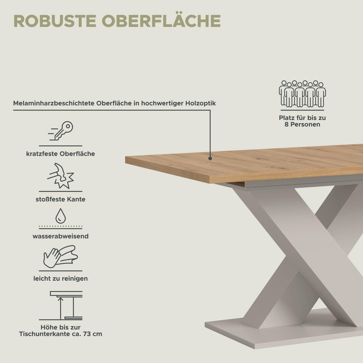 ESSTISCH MOTION (B/H/T: ca. 150/76/90 cm) in Kaschmir/Artisan Nachbildung - Kaschmir, Holzwerkstoff (90/150/76cm)