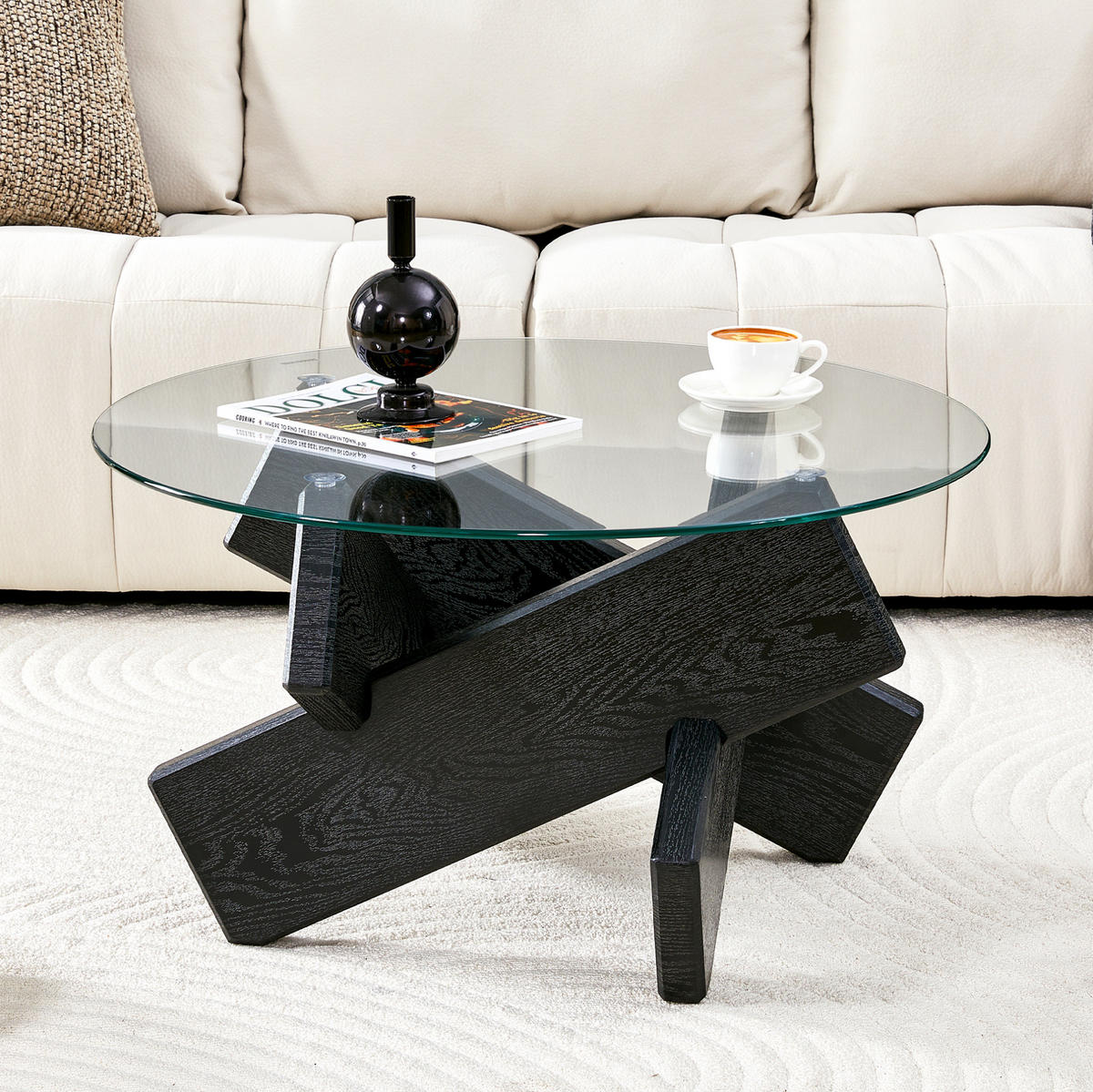 COUCHTISCH rund Ø 79 cm MDF Glas Schwarz Transparent - Transparent, Glas (79/79/45cm) - Meubliv