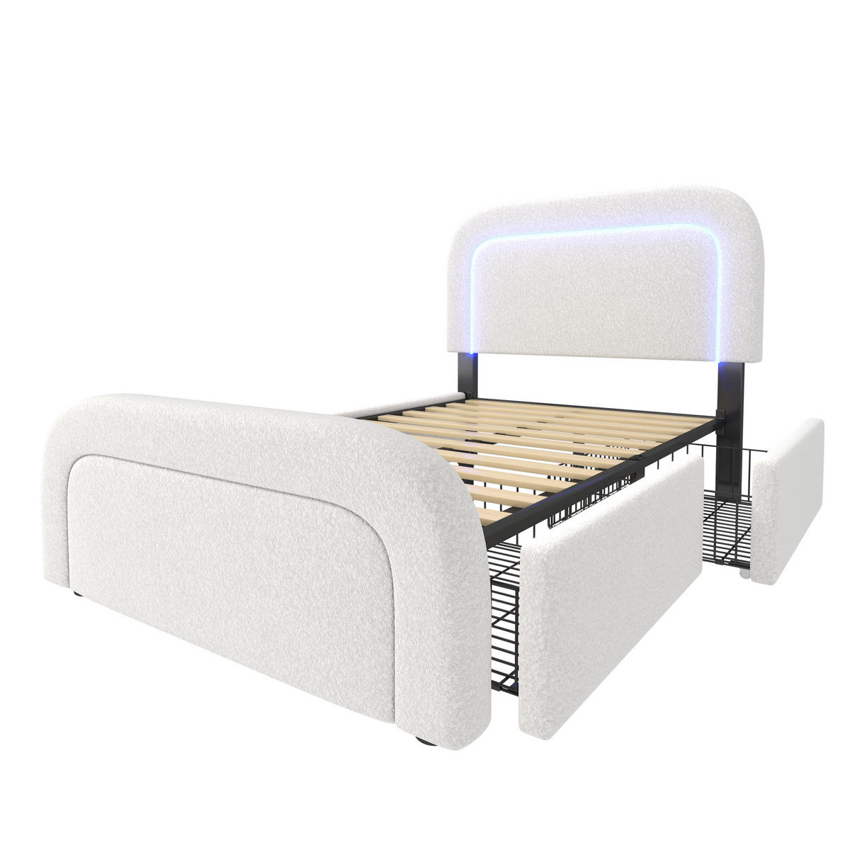 POLSTERBETT 90/200 cm Weiß aus Sherpa mit LED und USB-C - Weiß, Textil (90/200cm) - OKMYHOME