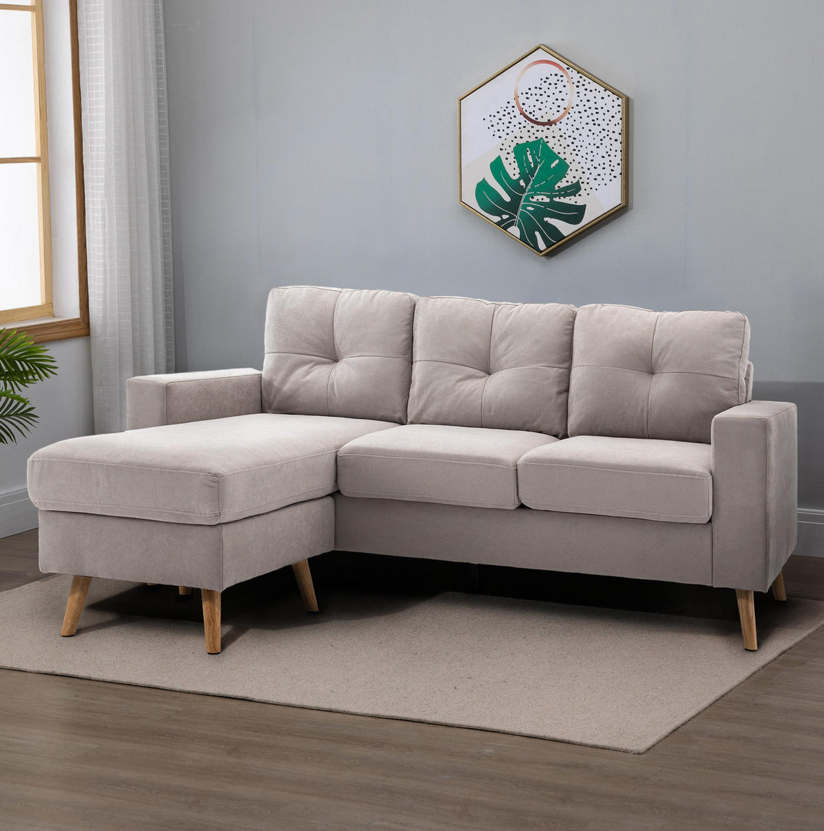 ECKSOFA 193/136/85 cm hellgrau aus Leinenoptik mit Chaiselongue - Hellgrau, Textil (136/193cm) - OKWISH