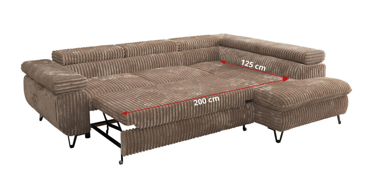 ECKSOFA PABLO L Braun Cord - Rechts Seite mit Visco Topper - Schwarz/Braun, Textil/Metall (273/208cm) - MKS