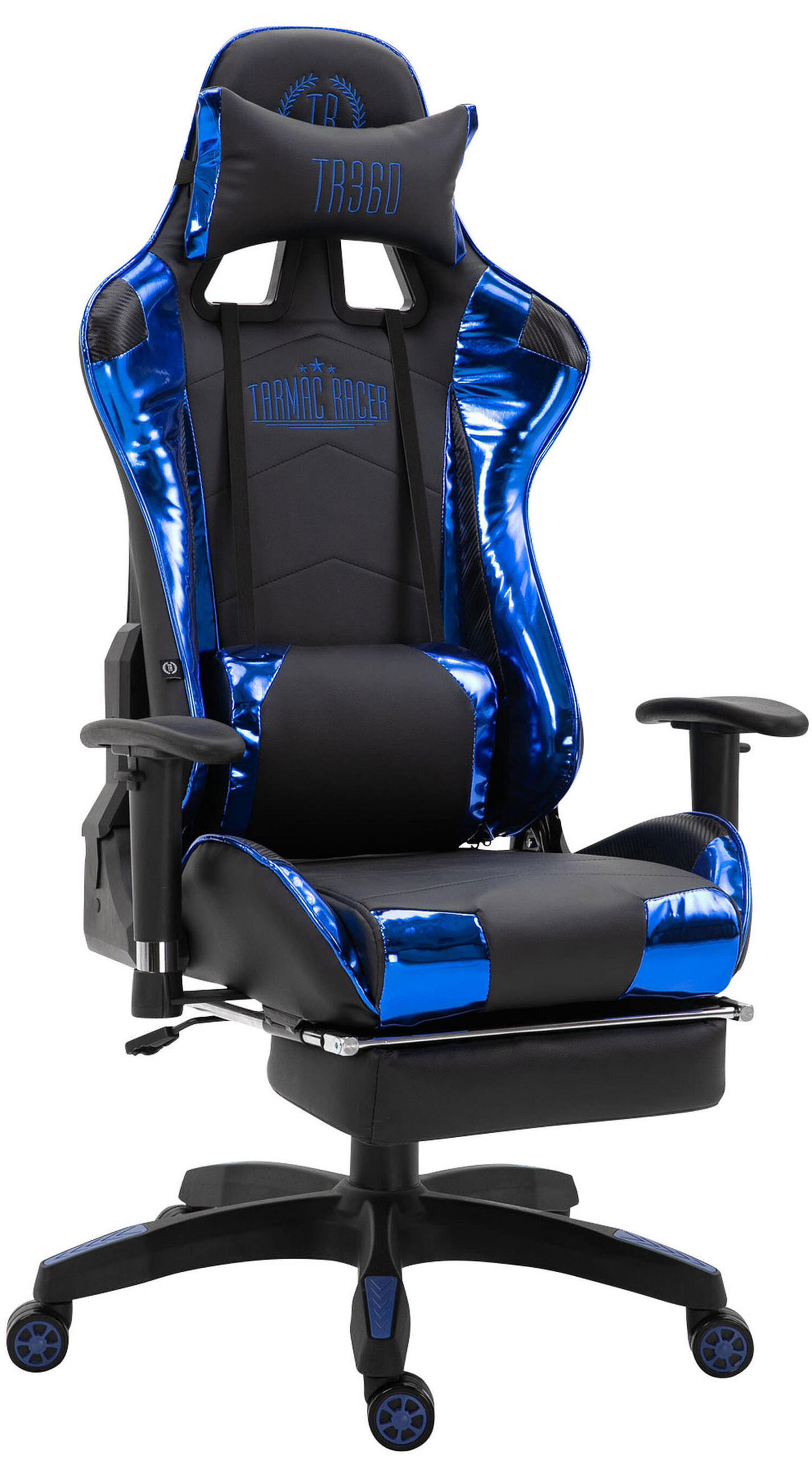 BÜROSTUHL Racing Turbine mit Fußablage glanz, Schwarz/Blau - Blau, Kunststoff/Textil (67/142/58cm) - TPFLiving