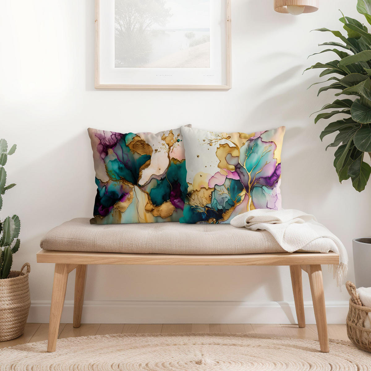 DEKOKISSEN 2er-Set Goldenes Farbspiel Duo 50/50 cm - Goldfarben, Textil (50/50cm) - Bilderwelten