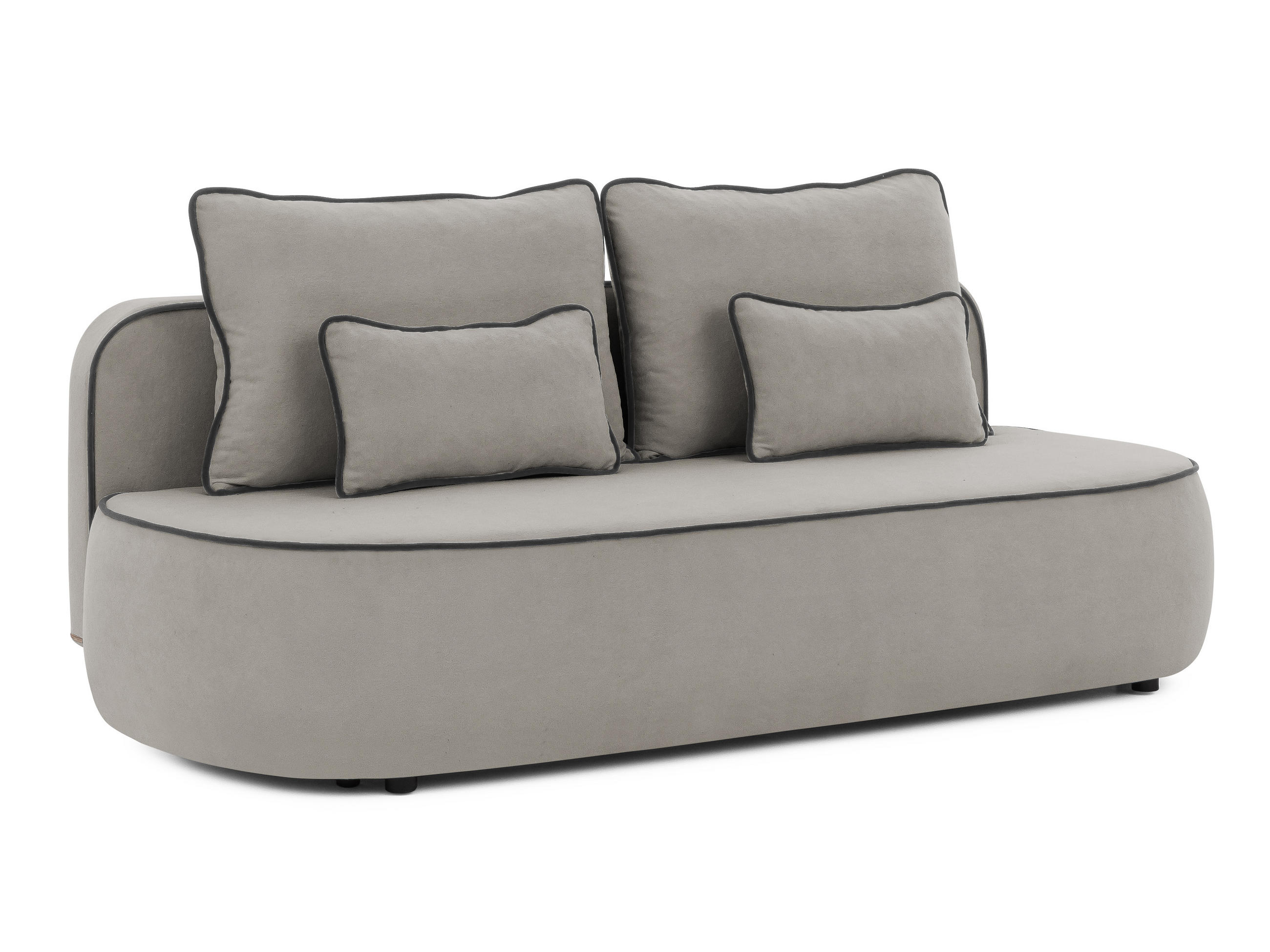 KINDERSOFA Vero im modernen und abgerundeten Design mit Schlaffunktion und Bettkasten aus Grau Plüschstoff mit schwarzer Paspel - Schwarz/Grau, Holz/Kunststoff (210/90/98cm) - S-Style Möbel
