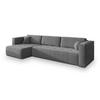 ECKSOFA OLVERA Grau Plüsch-Stoff mit Schlaffunktion - Grau, Holz (347/148cm) - MASSENO