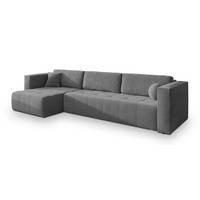 ECKSOFA OLVERA Grau Plüsch-Stoff mit Schlaffunktion - Grau, Holz (347/148cm) - MASSENO