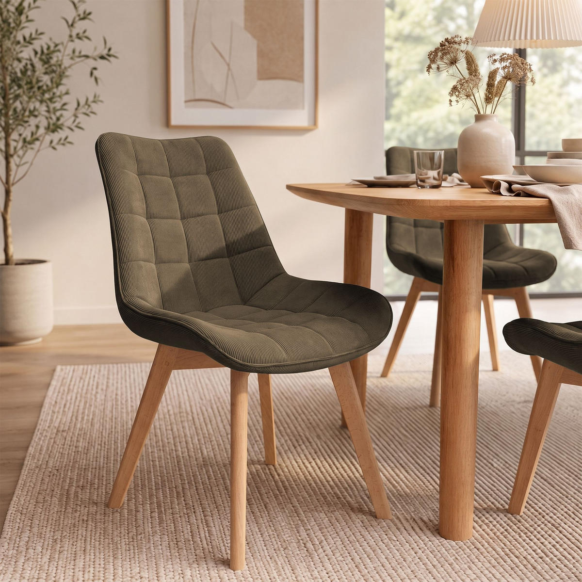 STUHL Cord Taupe - Taupe/Eukalyptusholzfarben, Holz/Textil (53/84/63cm) - CLP
