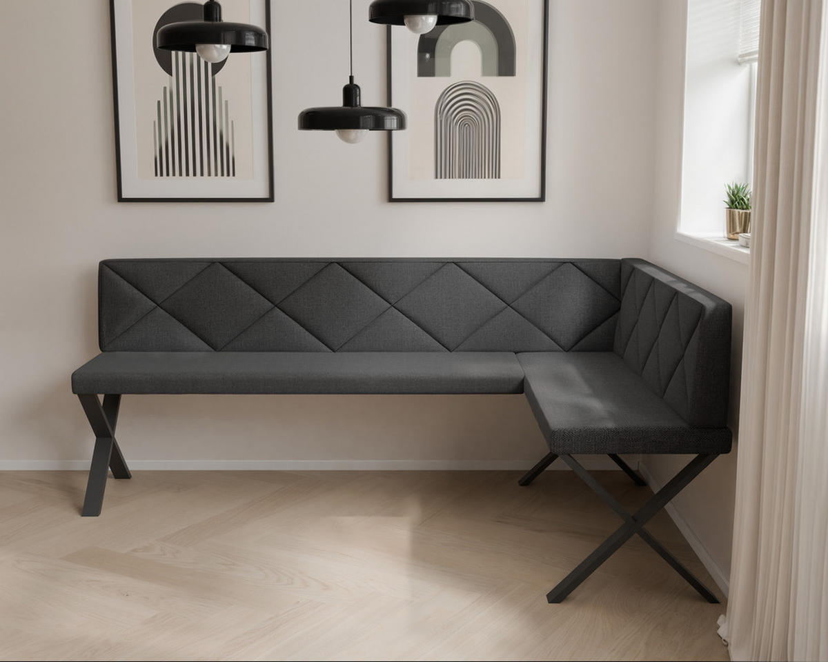 ECKBANK rechts VERO X Webstoff gesteppt, 128/168 cm Anthrazit - Anthrazit, Textil/Metall (128/168cm) - Idohome