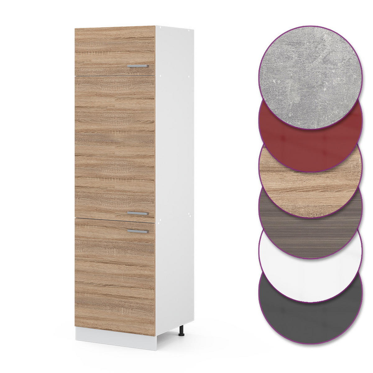 KÜHLUMBAUSCHRANK R-Line Sonoma 60 cm - Weiß/Sonoma Eiche, Holzwerkstoff (60/206.8/57cm) - Vicco