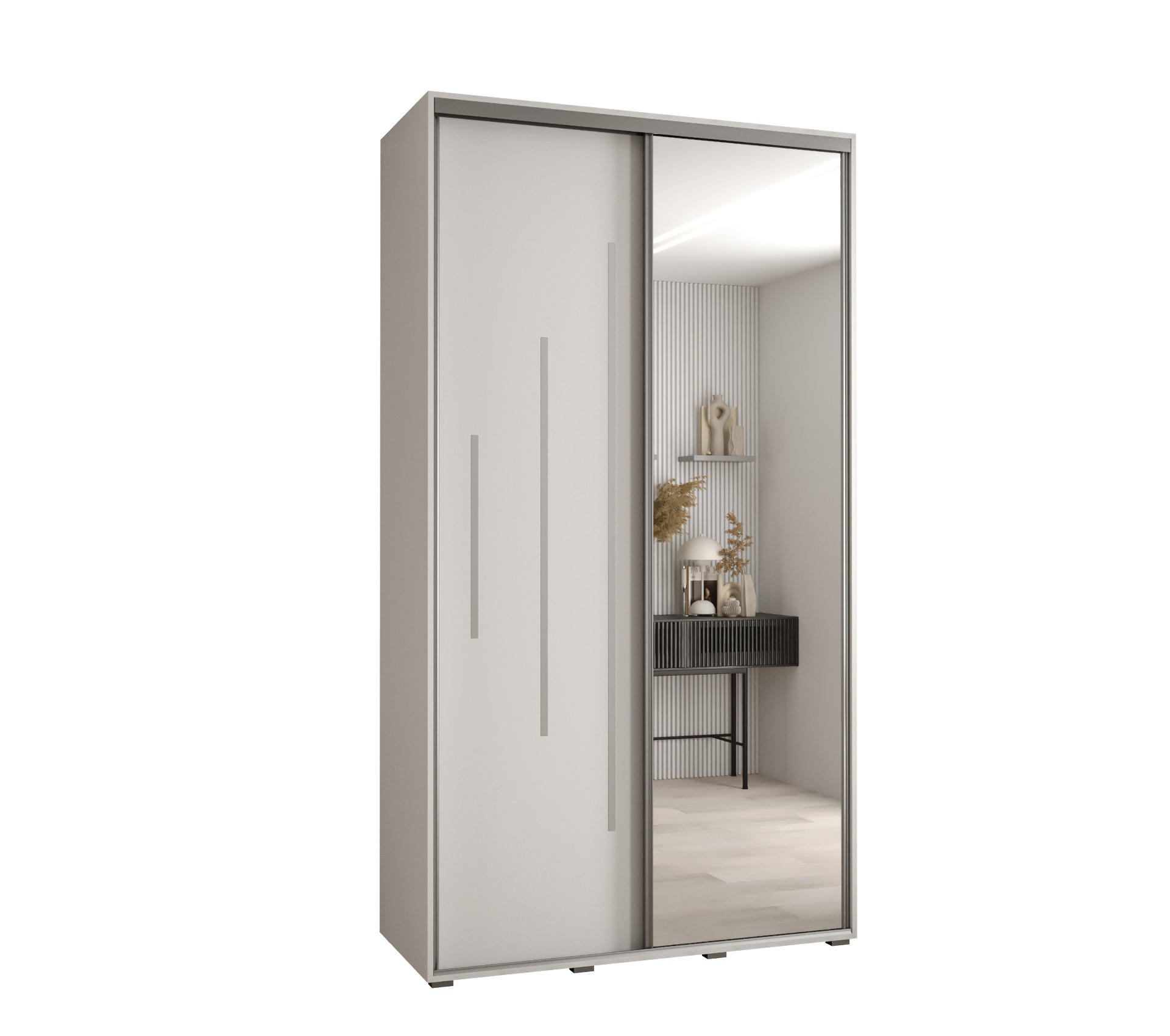 Abiks Möbel Schwebetürenschrank Weiß, Weiß, Silber 130x235x45 cm