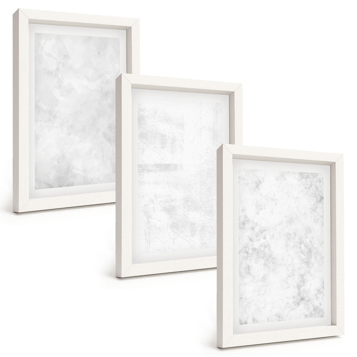 BILDER SET 3er Set - 20x30 cm Weißer Rahmen - Minimalistischer Hintergrund mit weißen Punkten - Weiß, Kunststoff (20/30cm) - TULUP