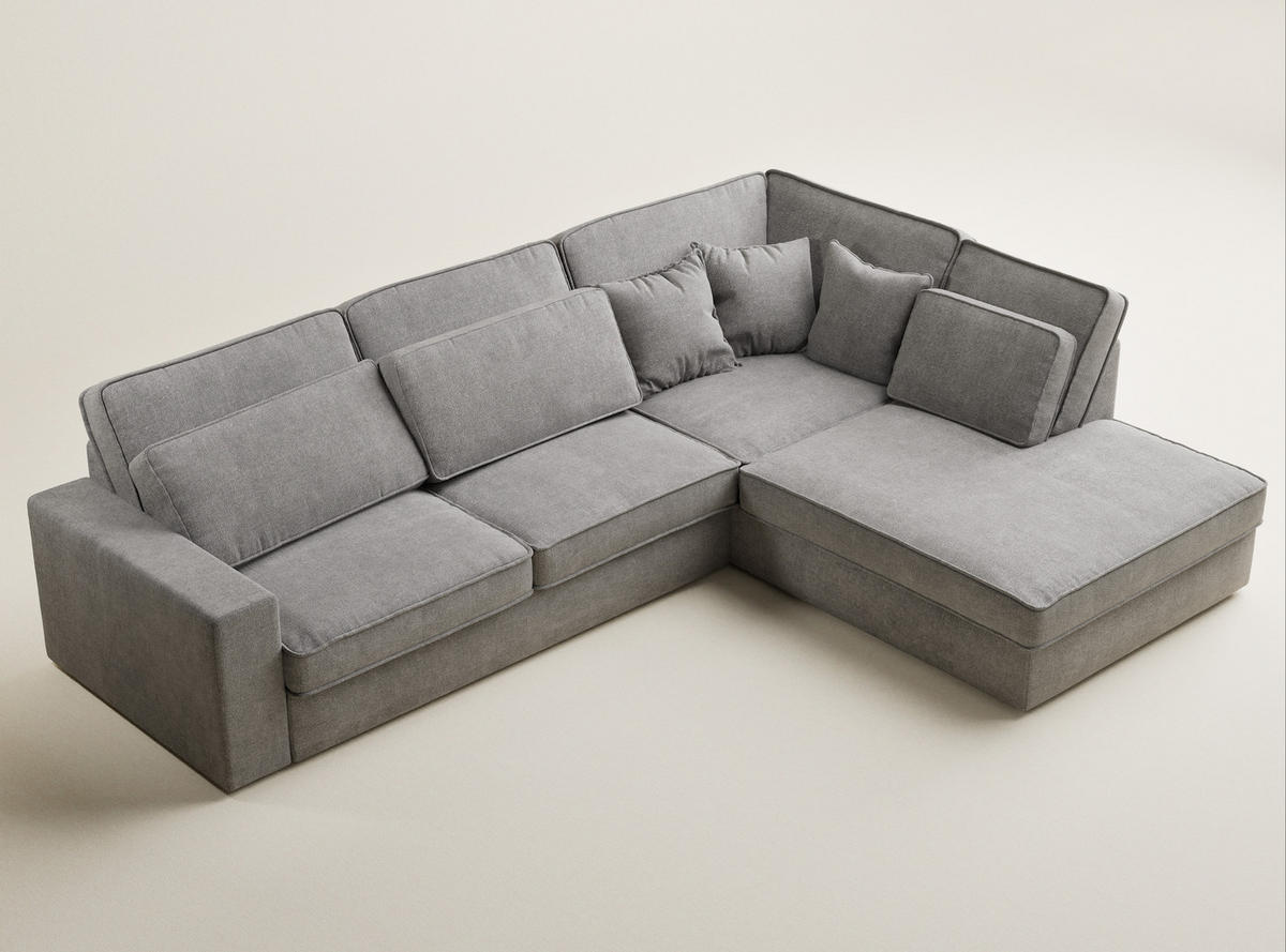 ECKSOFA Kirou Beige grau Chenille-Stoff - Rechts Seite - Greige/Schwarz, Holz/Holzwerkstoff (311/225cm) - Maison de Reve