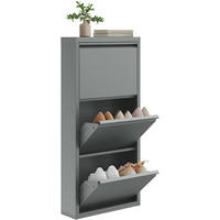 SCHUHSCHRANK mit 3 Klappen, 50x106x15cm, Hellgrau - Hellgrau, Metall (50/106/15cm) - Woltu