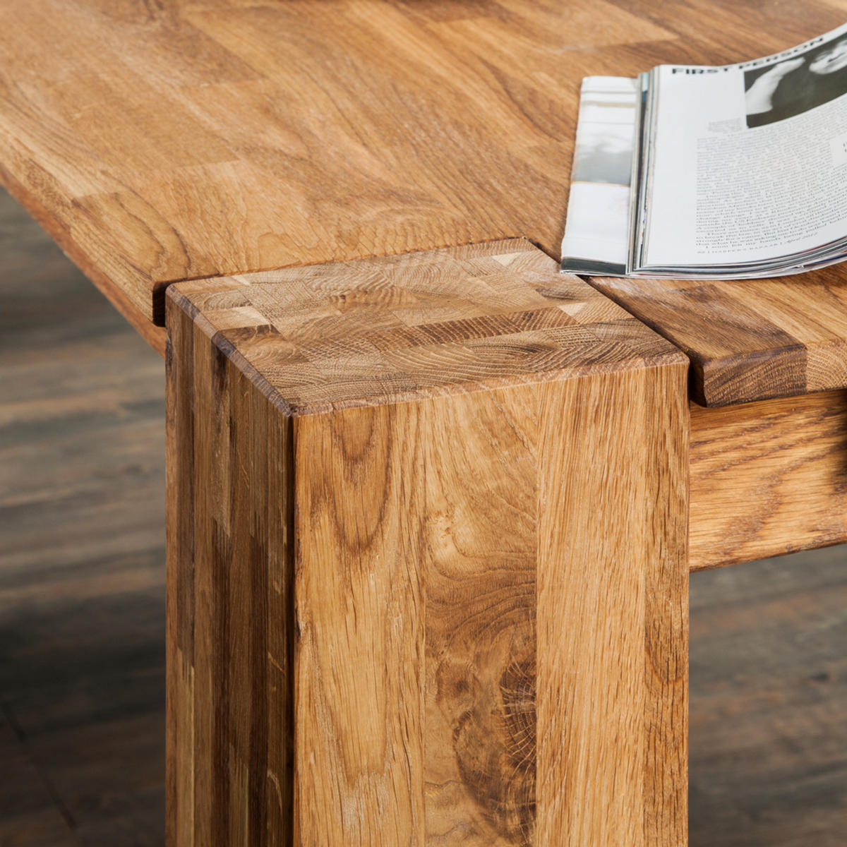 ESSTISCH - Eiche massiv - Eichefarben, Holz (100/220/75cm) - home24