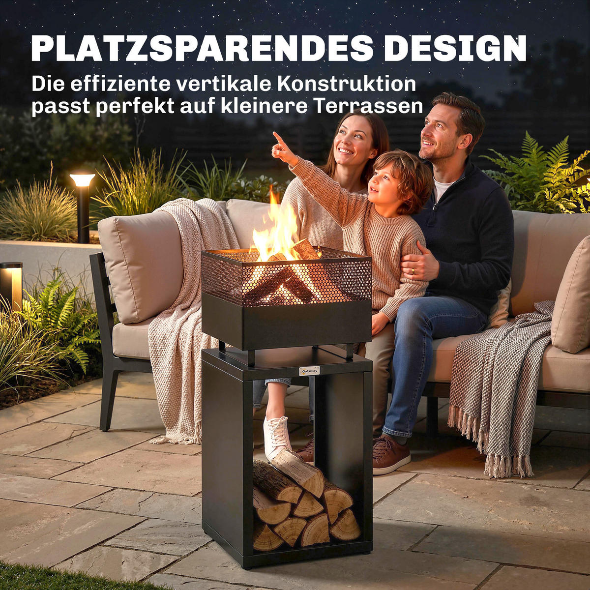 FEUERSCHALE Metall Schwarz - Schwarz, Metall (39/87/39cm) - Outsunny