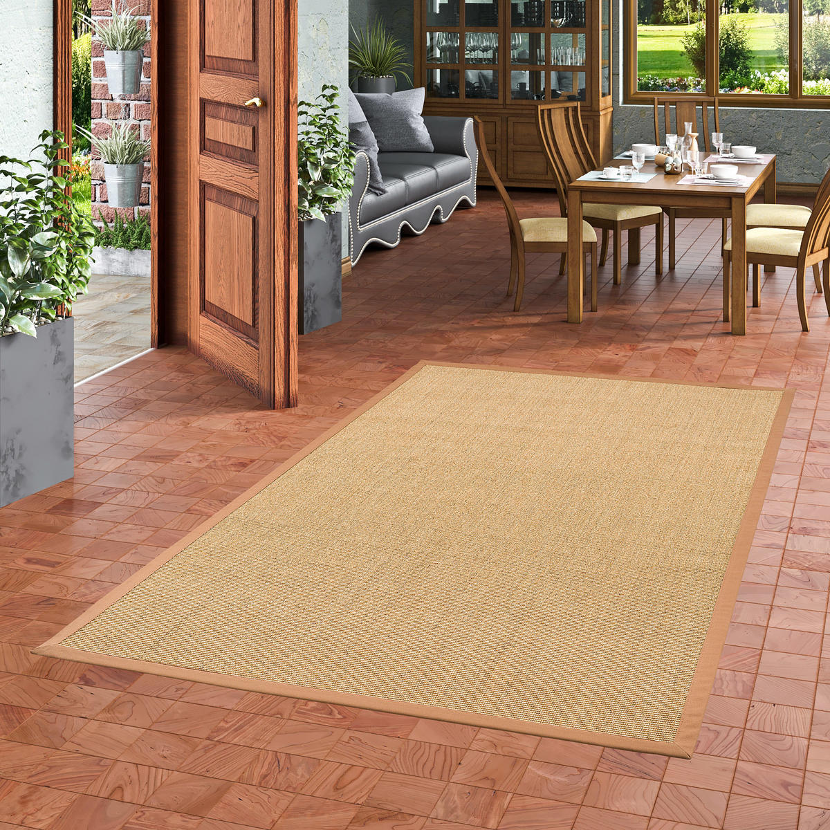 SISALTEPPICH NATURA KLASSISCH MIT BORDÜRE - Nussbaumfarben, Textil (150/150cm) - Pergamon