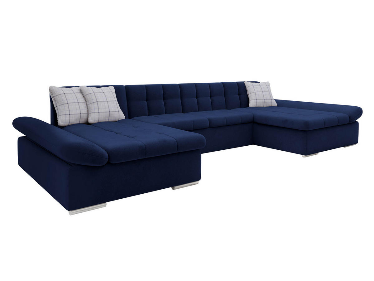 WOHNLANDSCHAFTEN Alia - Chromfarben/Dunkelblau, Holz/Kunststoff (360/75/160cm) - MIRJAN24