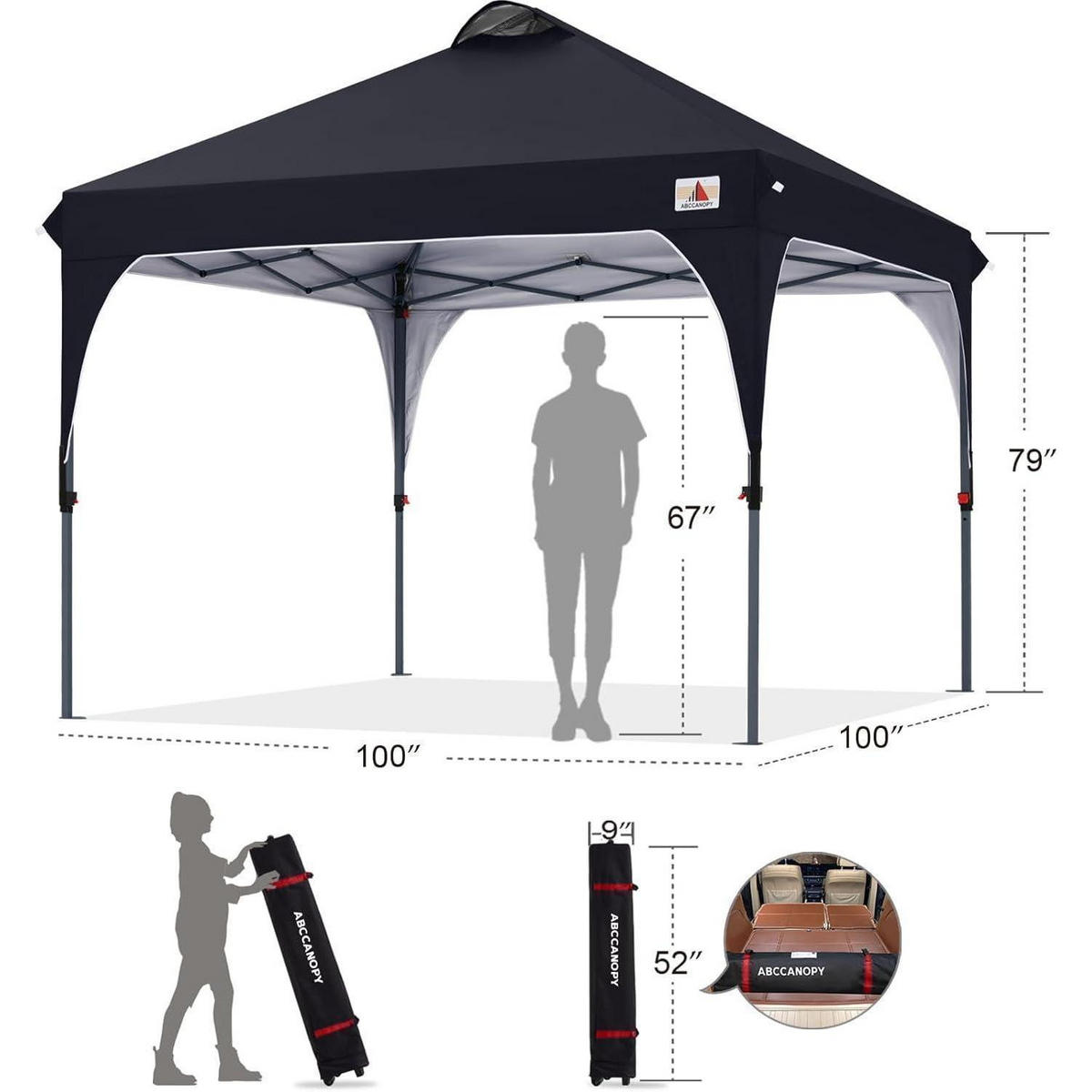 PAVILLON Pop-Up 2,5 x 2,5 m wasserdicht schwarz - Schwarz, Textil (243.8/259.1/243.8cm)