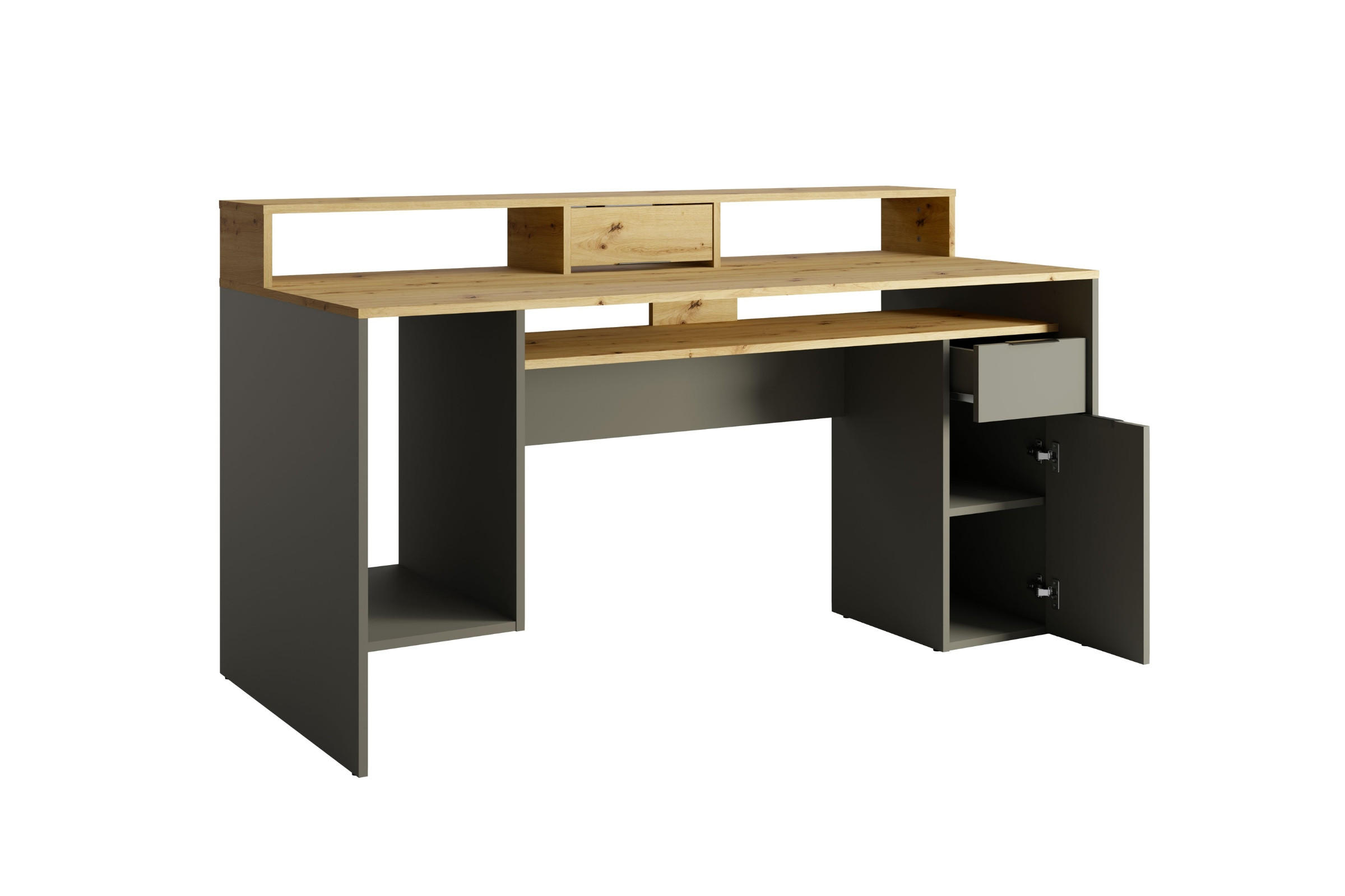GAMINGTISCH ROX 160 cm breit in Graphit / Eiche Artisan - Graphitfarben/Eiche Artisan, Holzwerkstoff (70/160/92cm) - Deine Möbel 24