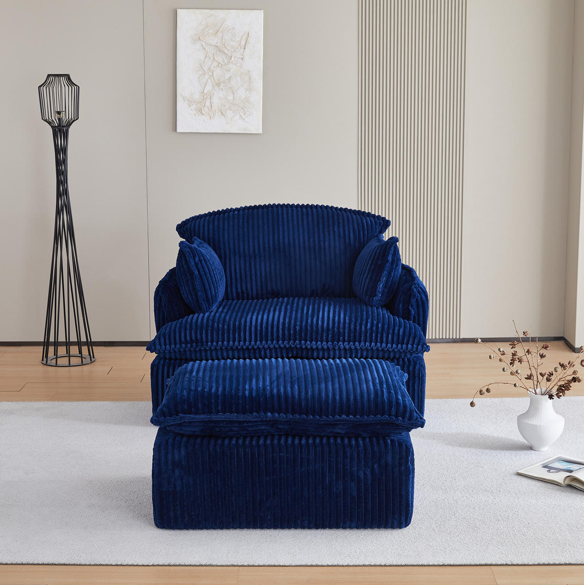 SESSEL mit Hocker 115 x 89 x 77 cm Stoff Blau 2-tlg. - Blau, Kunststoff (89/77/115cm) - Meubliv
