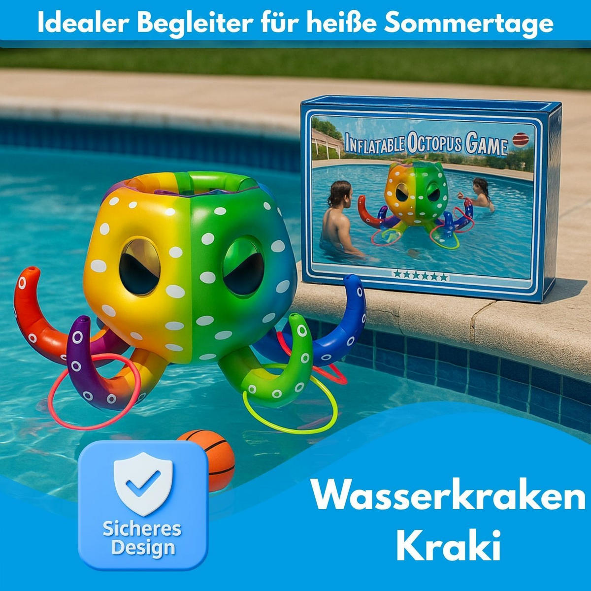 WASSERBASKETBALL KRAKI Mehrfarbig 9-teilig - Multicolor, Kunststoff (81/81/45cm) - Coemo