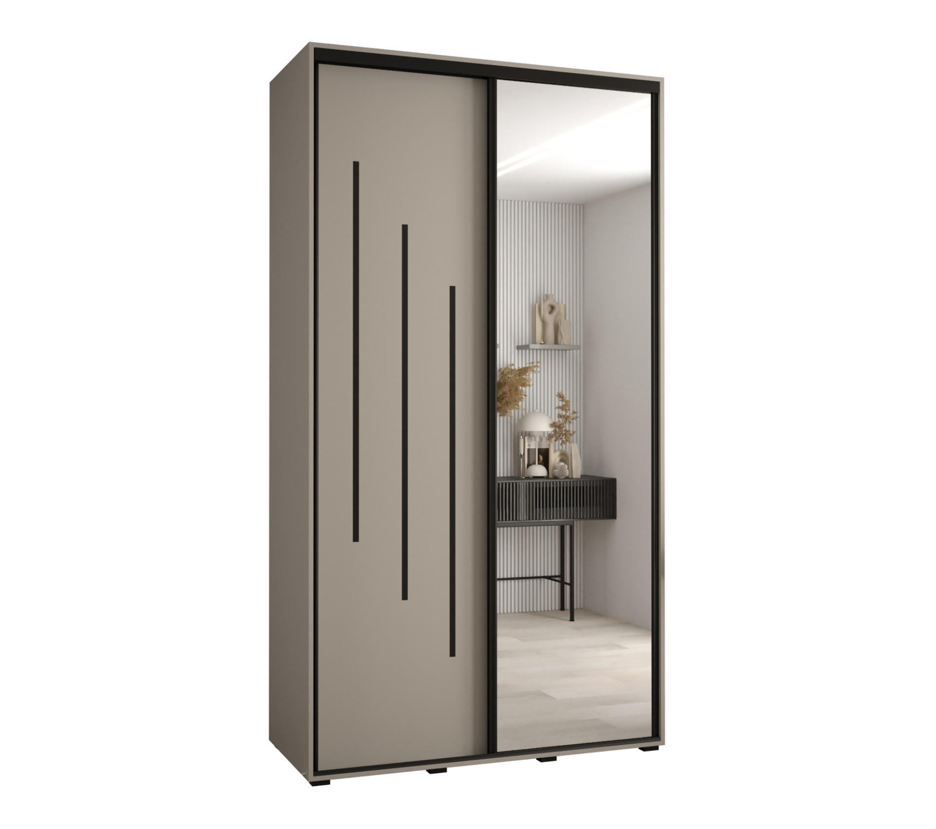 SCHWEBETÜRENSCHRANK 235,2/130/45 2-türig - Kaschmir/Schwarz, Holz/Metall (130/235.2/45cm) - MÖBEL KRYSPOL