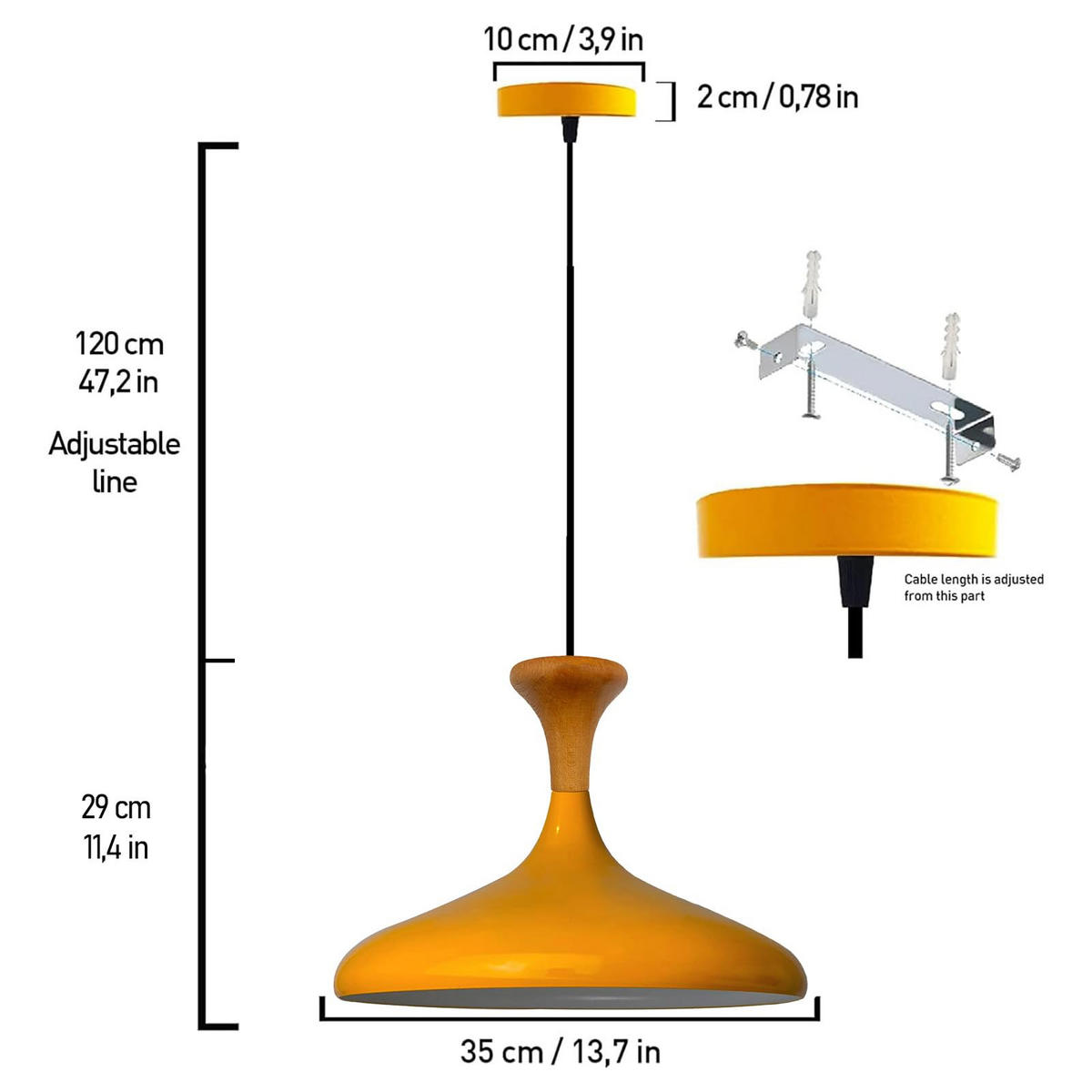 PENDELLEUCHTE Champion Pilz-Holz 35/29 cm - Gelb, Holz/Metall (35/29cm) - Bamyum